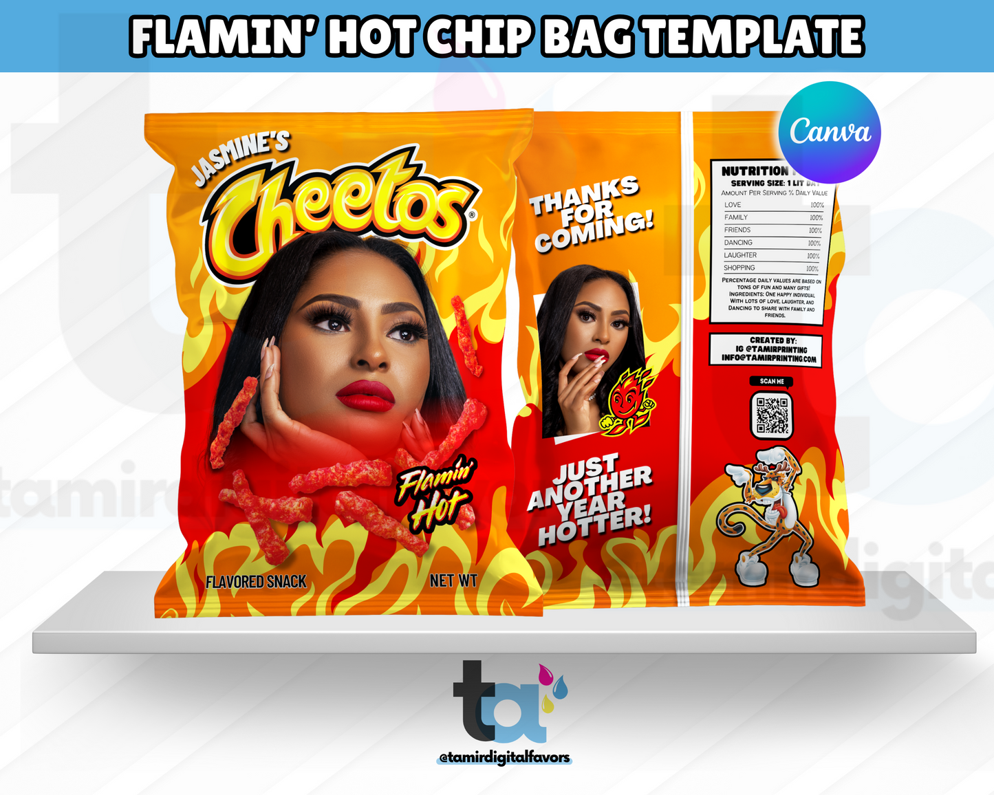 Flamin Hot Chip Bag Template- Canva Edition