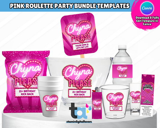 Pink Roulette Party Bundle Templates - Canva Edition